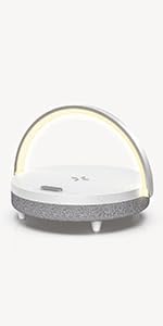 EZVALO Gift for Her, Music Table Lamp with Wireless Charger, 4 in 1 Touch Bedside Lamp, Portable Bluetooth Speaker, Phone Holder, Dimmable LED Night Light Birthday Gifts for Women, Men, Dad, Mom