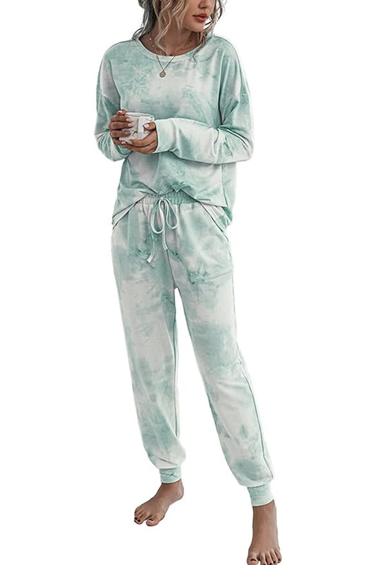 IFFEI Womens Pajama Sets 2 Piece Tie Dye Long Sleeve Loungewear Sweatshirt Outfits with Pockets