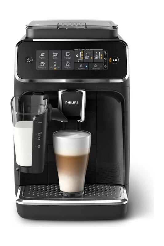 PHILIPS 3200 Series Fully Automatic Coffee Machine - 5 Delicious Coffees, LatteGo Milk System, Durable Ceramic Grinders, Intuitive Touch Display, Glossy Black (EP3241/54)