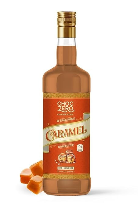 ChocZero Sugar Free Caramel Syrup for Coffee - Keto Flavoring Syrups - Low Calorie Simple Syrup for Flavored Drinks (26.5 ounce bottle/750ml)