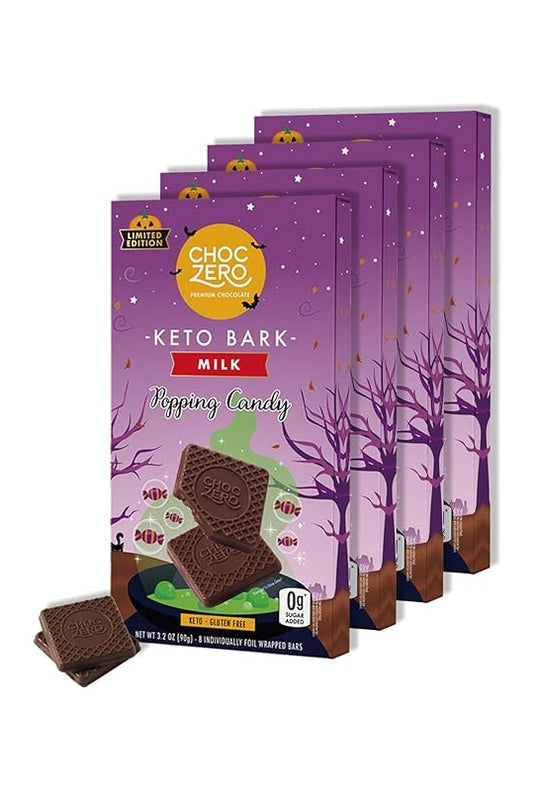 ChocZero Halloween Candy, Popping Sugar Free Milk Chocolate, Pop Rock Trick or Treat Candy, Gluten Free, All Natural, High Fiber, 3.2 Ounce (Pack of 4)