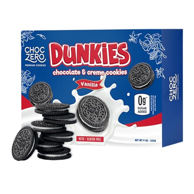 ChocZero Keto Chocolate Sandwich Cookies with Creme - Low Sugar Gluten Free Dunkies (1 Box, 9oz)