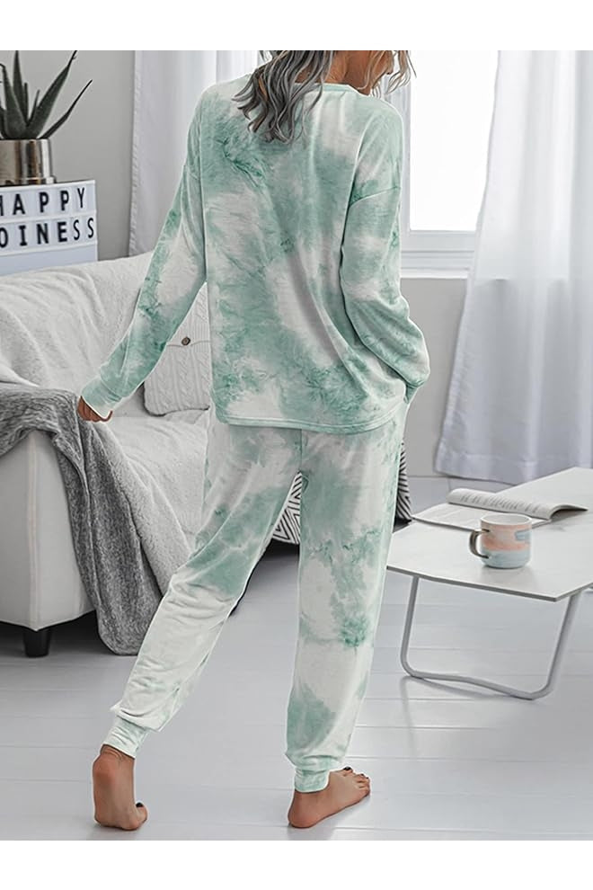 IFFEI Womens Pajama Sets 2 Piece Tie Dye Long Sleeve Loungewear Sweatshirt Outfits with Pockets