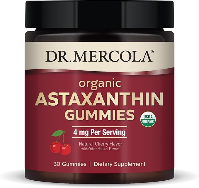 Dr. Mercola Organic Astaxanthin Gummies, 30 Servings (30 Gummies), 4 mg Per Serving, Dietary Supplement, Immune Support, Certified Organic, Non- GMO