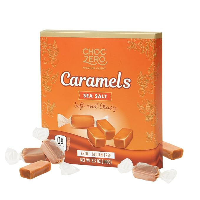 ChocZero Sugar Free Caramels - Keto Candy - All Natural, Soft and Chewy - Low Carb Snack (3.5oz Box)