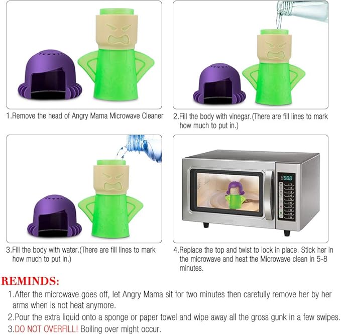 Angry Mama Microwave Cleaner Angry Mom Microwave Oven Steam Cleaner and Disinfects With Vinegar and Water for Kitchens, Steamer Cleaning Equipment Cleans the Crud in Minutes (Green)