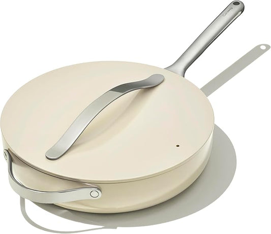 Caraway Nonstick Ceramic Sauté Pan with Lid (4.5 qt, 11.8") - Non Toxic, PTFE & PFOA Free - Oven Safe & Compatible with All Stovetops (Gas, Electric & Induction) - Cream