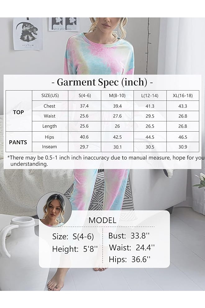 IFFEI Womens Pajama Sets 2 Piece Tie Dye Long Sleeve Loungewear Sweatshirt Outfits with Pockets