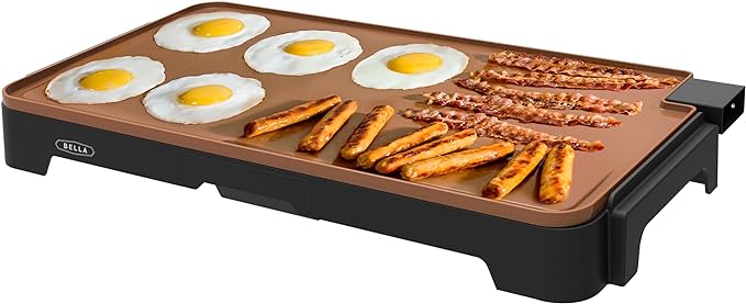 BELLA XL Electric Ceramic Titanium Griddle, Make 15 Eggs At Once, Healthy-Eco Non-stick Coating, Hassle-Free Clean Up, Large Submersible Cooking Surface, 12" x 22", Copper/Black