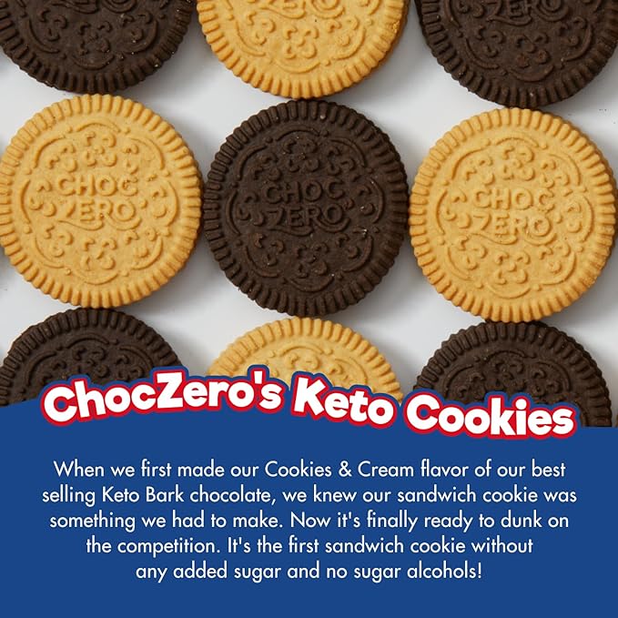 ChocZero Keto Chocolate Sandwich Cookies with Creme - Low Sugar Gluten Free Dunkies (1 Box, 9oz)