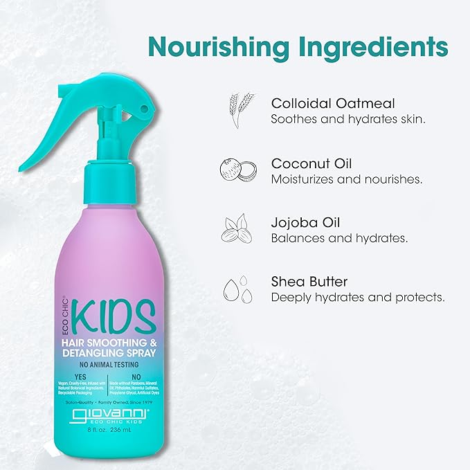 Eco Chic KIDs Hair Smoothing & Detangling Spray - Detangler Spray For Kids, Kids Detangler Spray, Hair Detangler Spray For Kids, Salon Quality, Natural Botanical Ingredients, Vegan - 8 Fl Oz