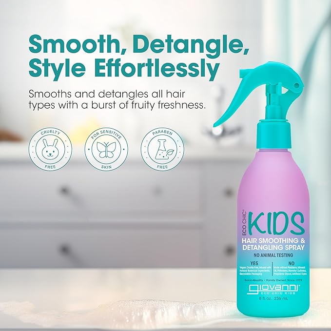 Eco Chic KIDs Hair Smoothing & Detangling Spray - Detangler Spray For Kids, Kids Detangler Spray, Hair Detangler Spray For Kids, Salon Quality, Natural Botanical Ingredients, Vegan - 8 Fl Oz