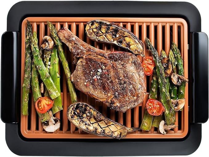 Gotham Steel Smokeless Indoor Grill, Nonstick Indoor Smokeless Grill with Ceramic Coating & Adjustable Heating, Indoor Grill Electric Smokeless with Dishwasher Safe Removable Grill Plate, Toxin Free