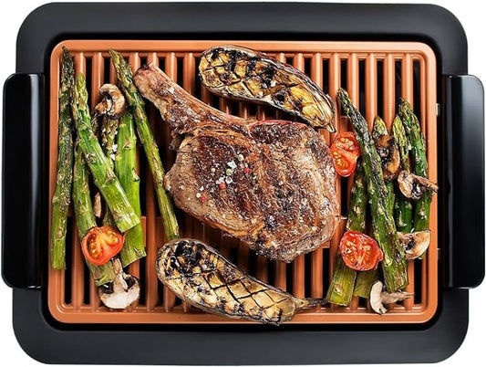 Gotham Steel Smokeless Indoor Grill, Nonstick Indoor Smokeless Grill with Ceramic Coating & Adjustable Heating, Indoor Grill Electric Smokeless with Dishwasher Safe Removable Grill Plate, Toxin Free