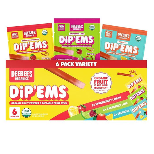 Deebee's DeeBee’s Organics Dip’Ems Fruit Snacks Variety Pack, Made with Organic Fruit, No Artificial Colors, No Cane Sugar (Pack of 6)