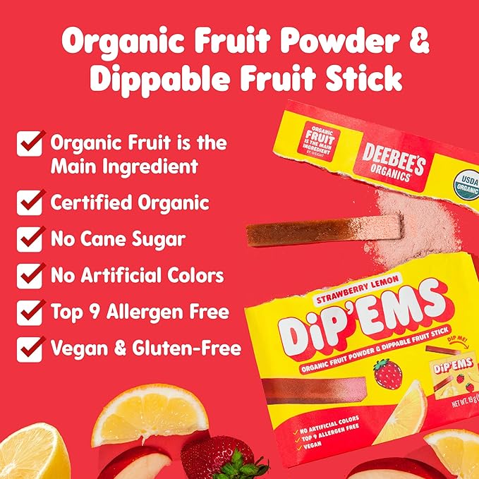 Deebee's DeeBee’s Organics Dip’Ems Fruit Snacks Variety Pack, Made with Organic Fruit, No Artificial Colors, No Cane Sugar (Pack of 6)