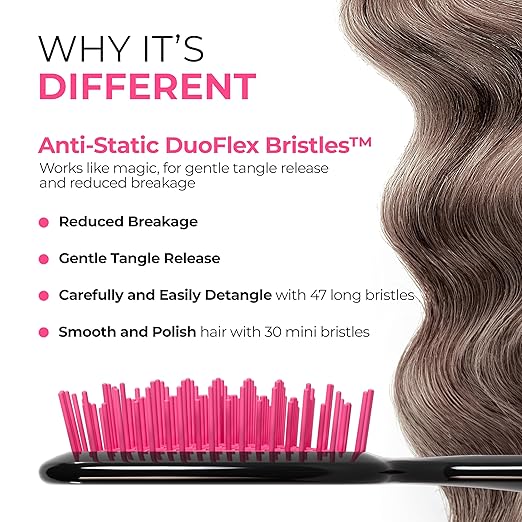 FHI Heat UNbrush Detangling Brush for Pain-Free Brushing on All Wet or Dry Hair Types — Durable DuoFlex Anti-Static Bristles, Lightweight Handle, Vented Hair Brush