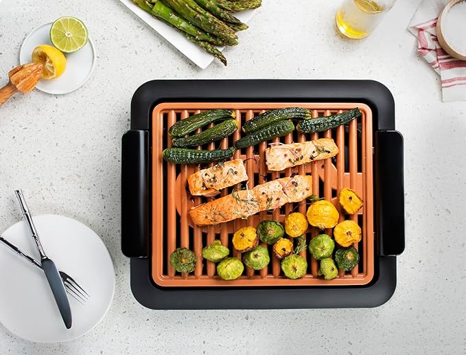 Gotham Steel Smokeless Indoor Grill, Nonstick Indoor Smokeless Grill with Ceramic Coating & Adjustable Heating, Indoor Grill Electric Smokeless with Dishwasher Safe Removable Grill Plate, Toxin Free