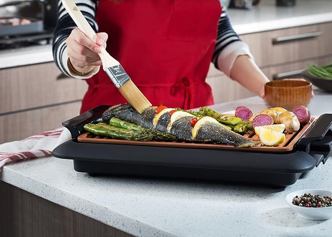 Gotham Steel Smokeless Indoor Grill, Nonstick Indoor Smokeless Grill with Ceramic Coating & Adjustable Heating, Indoor Grill Electric Smokeless with Dishwasher Safe Removable Grill Plate, Toxin Free