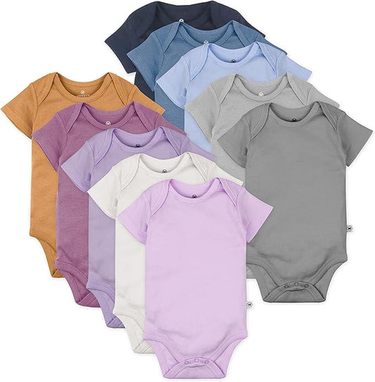 Honestbaby 10-Pack Short Sleeve Bodysuits One-Piece 100% Organic Cotton for Infant Baby Boys, Girls, Unisex